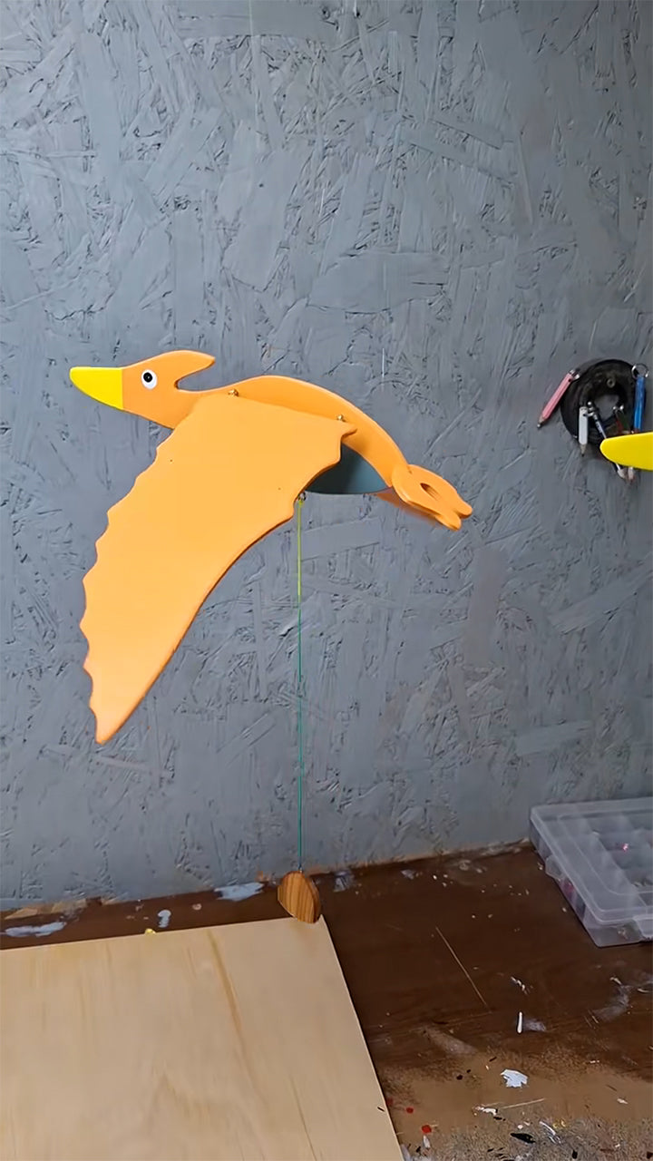 Flying Handmade Solid Wood Orange Pterodactyl Decoration