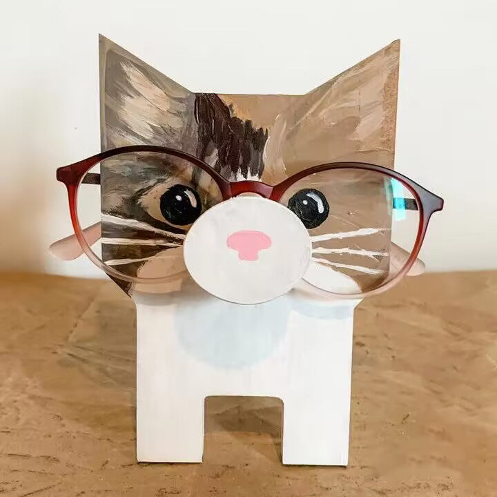 Handmade Cat Glasses Stand Art Gift - White ruby