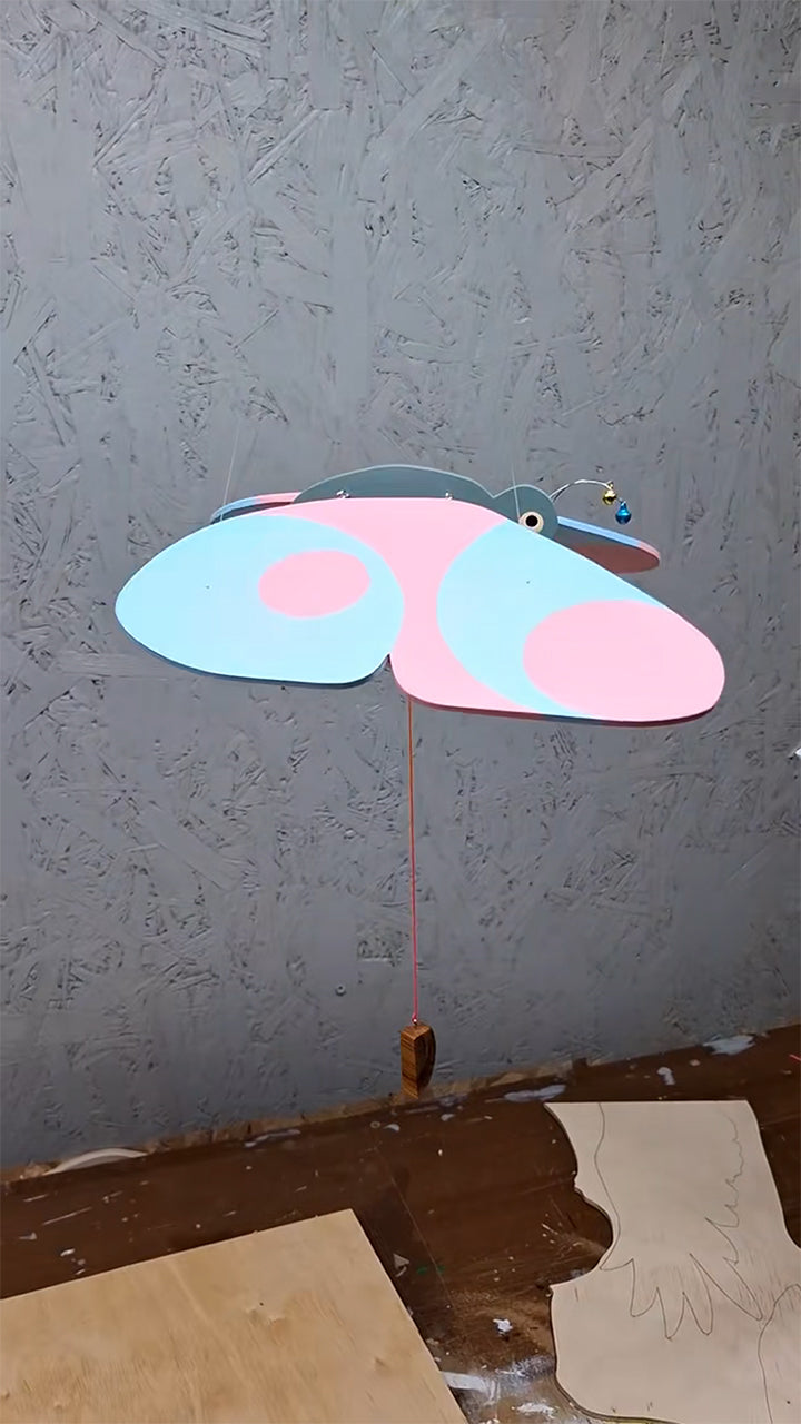 Flying Handmade Solid Wood Blue Pink Butterfly Decoration