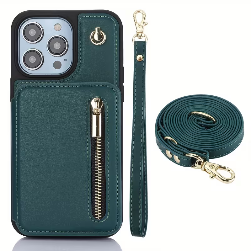 Leather Wallet Case for iPhone 13–17 Pro Max – RFID, Crossbody & Stand
