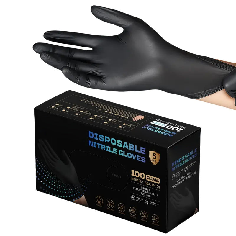 Pooyona New Materials Black Nitrile Gloves — Food Grade(100 PCS)