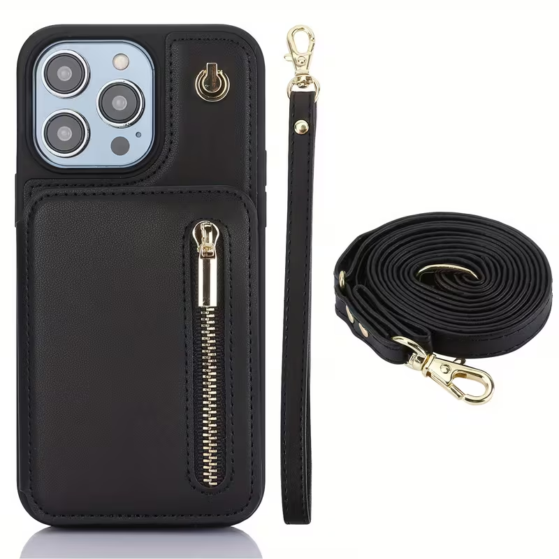 Leather Wallet Case for iPhone 13–17 Pro Max – RFID, Crossbody & Stand