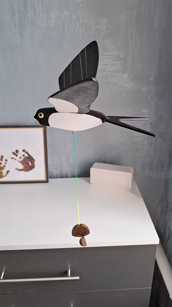 Flying Handmade Solid Wood Black Swallow Decoration