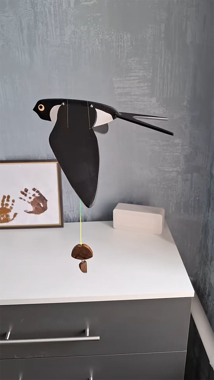 Flying Handmade Solid Wood Black Swallow Decoration