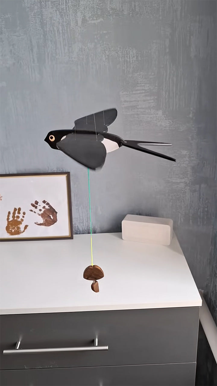 Flying Handmade Solid Wood Black Swallow Decoration
