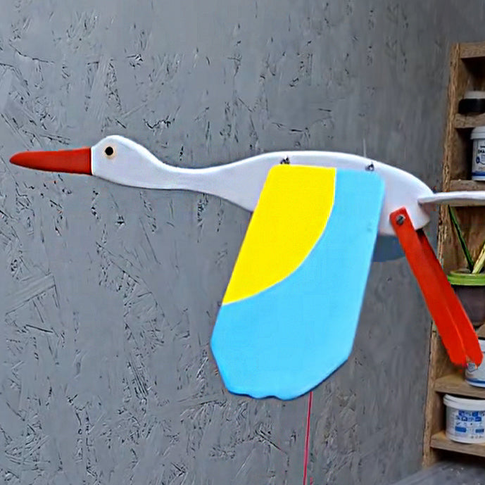 Flying Handmade Solid Wood Blue Yellow Stork Decoration