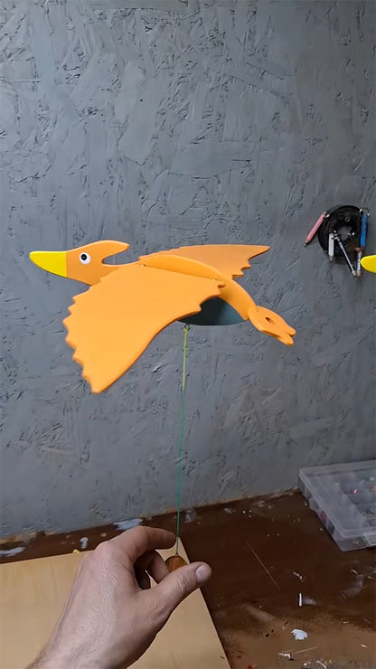 Flying Handmade Solid Wood Orange Pterodactyl Decoration