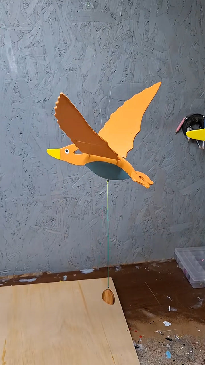 Flying Handmade Solid Wood Orange Pterodactyl Decoration