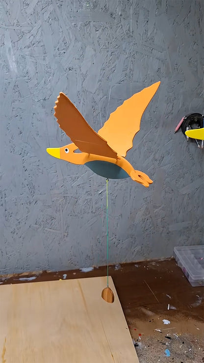Flying Handmade Solid Wood Orange Pterodactyl Decoration