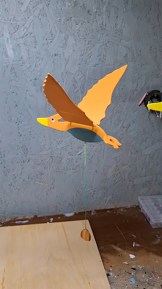 Flying Handmade Solid Wood Orange Pterodactyl Decoration