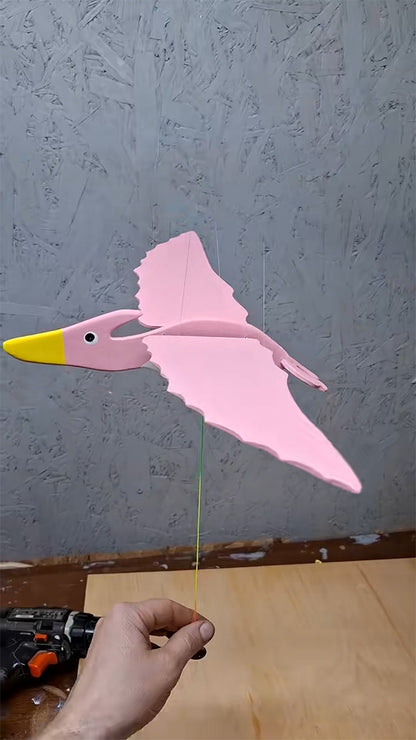 Flying Handmade Solid Wood Pink Pterodactyl Decoration