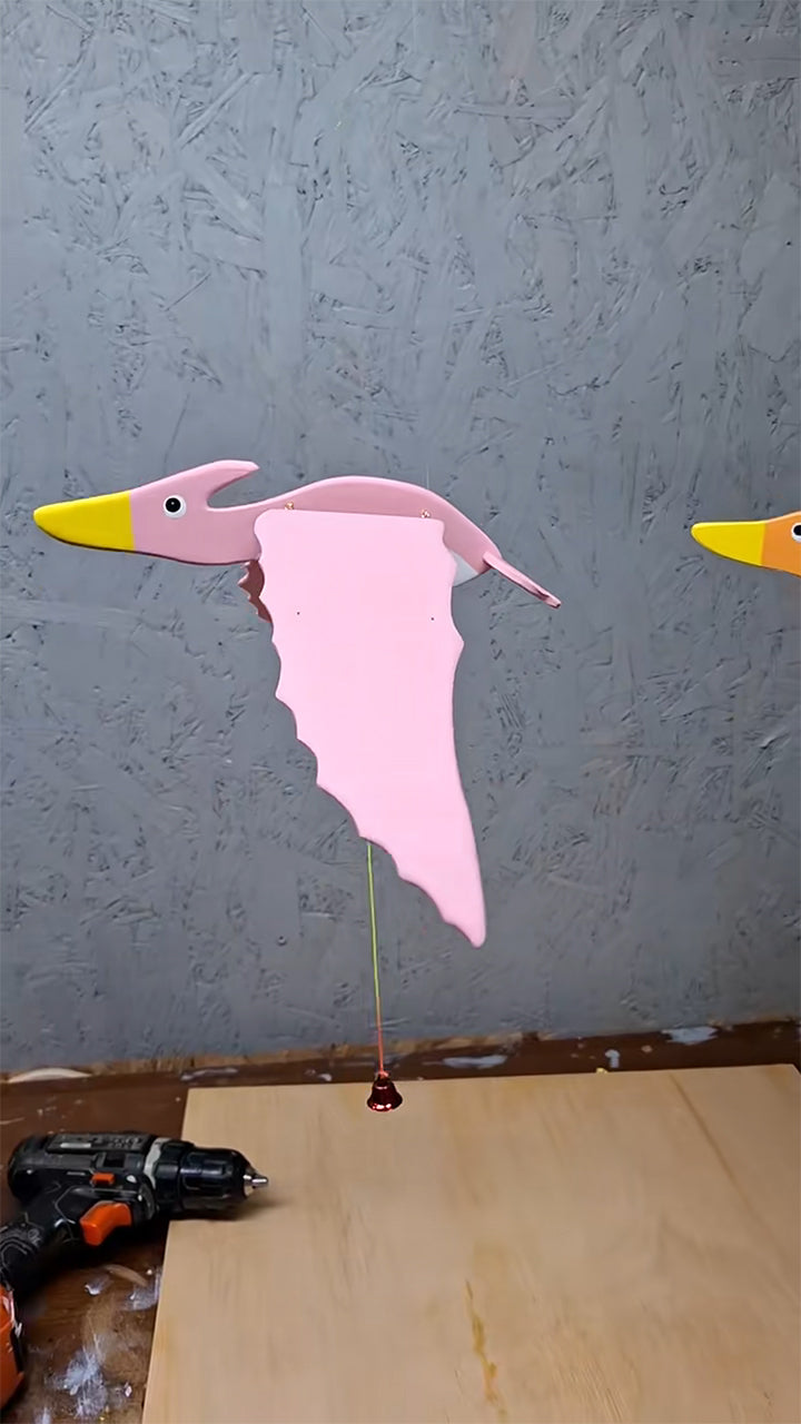 Flying Handmade Solid Wood Pink Pterodactyl Decoration