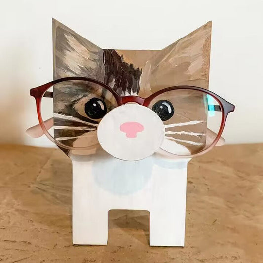 Handmade Cat Glasses Stand Art Gift - White ruby