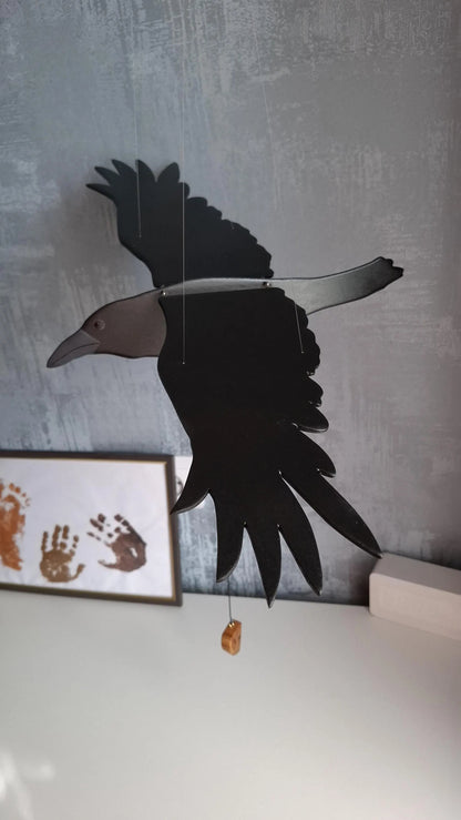 Flying Handmade Solid Wood Mysterious Crow Decoration
