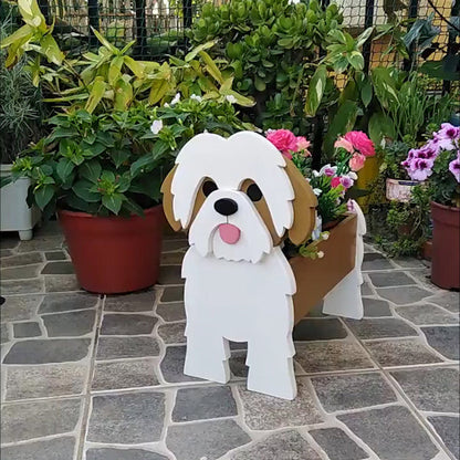 Shih Tzu planter - White and Brown