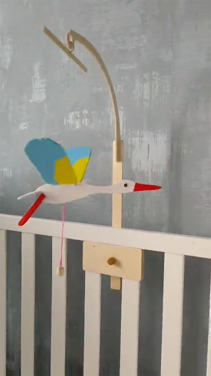 Flying Handmade Solid Wood Blue Yellow Stork Decoration