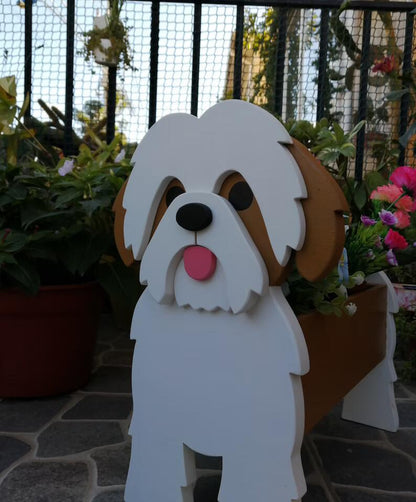 Shih Tzu planter - White and Brown