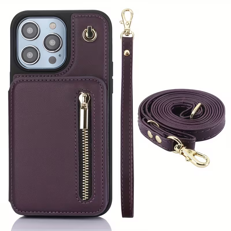 Leather Wallet Case for iPhone 13–17 Pro Max – RFID, Crossbody & Stand