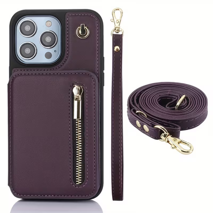 Leather Wallet Case for iPhone 13–17 Pro Max – RFID, Crossbody & Stand