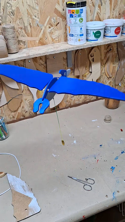 Flying Handmade Solid Wood Blue Pterodactyl Decoration