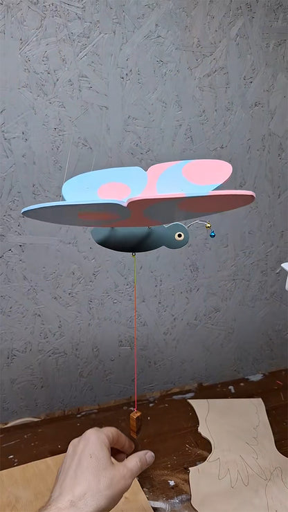 Flying Handmade Solid Wood Blue Pink Butterfly Decoration