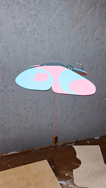 Flying Handmade Solid Wood Blue Pink Butterfly Decoration