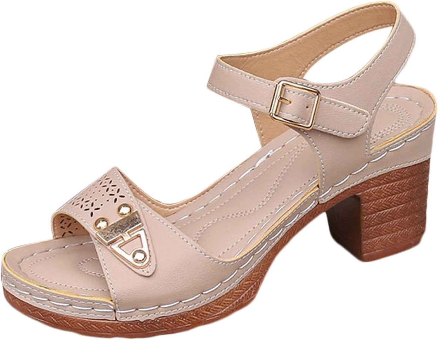 Women's Chunky-Heel Platform Top-grain Cowhide Sandals