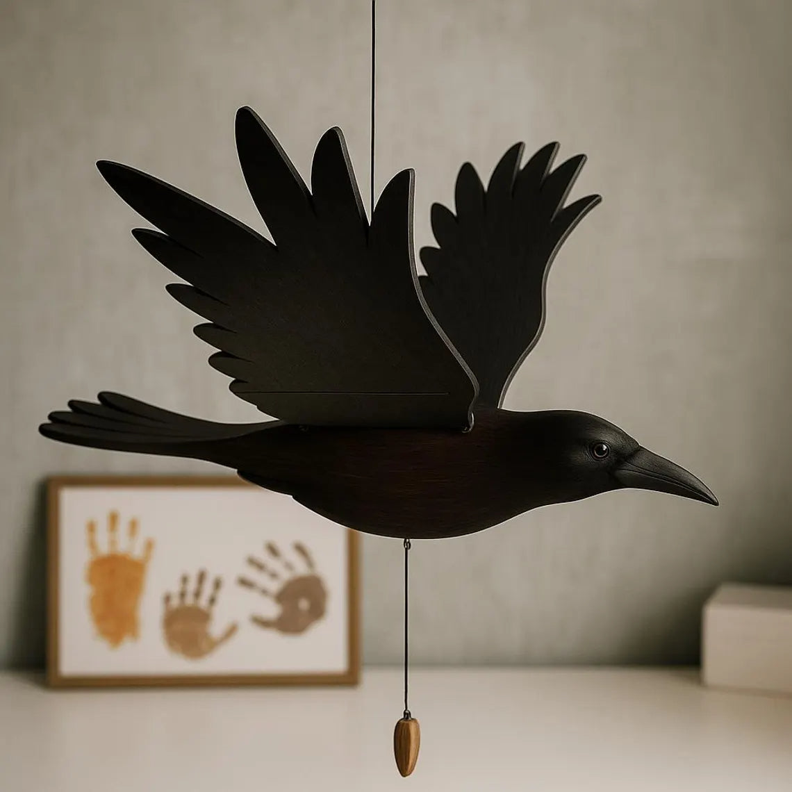 Flying Handmade Solid Wood Mysterious Crow Decoration