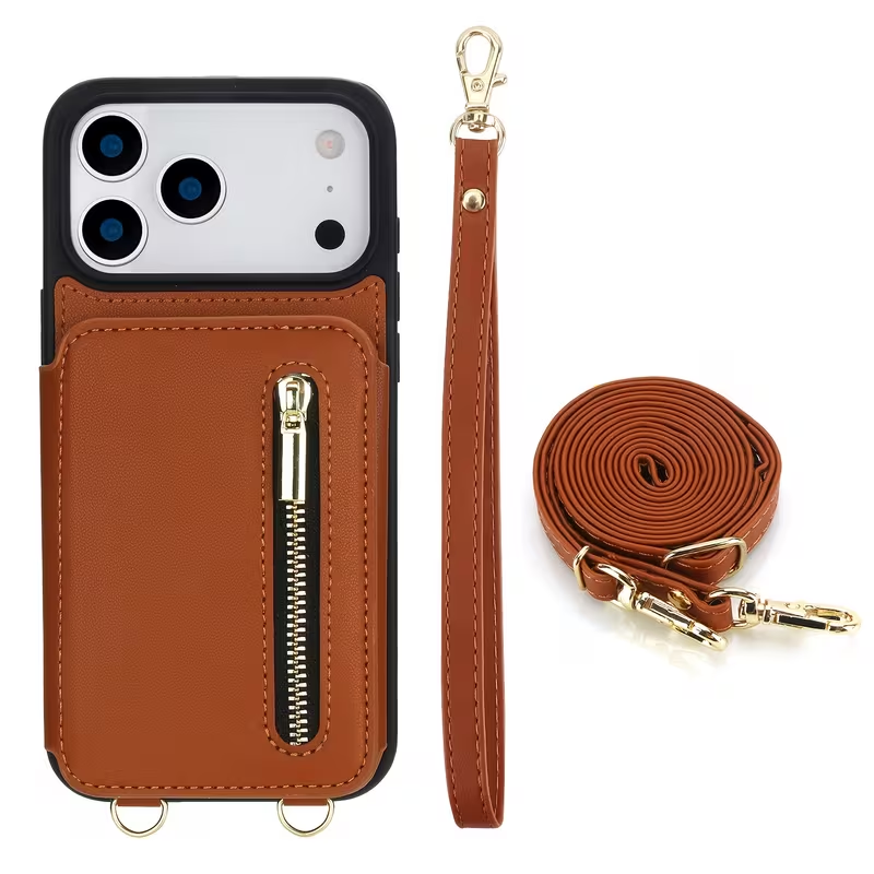 Leather Wallet Case for iPhone 13–17 Pro Max – RFID, Crossbody & Stand