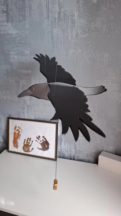 Flying Handmade Solid Wood Mysterious Crow Decoration