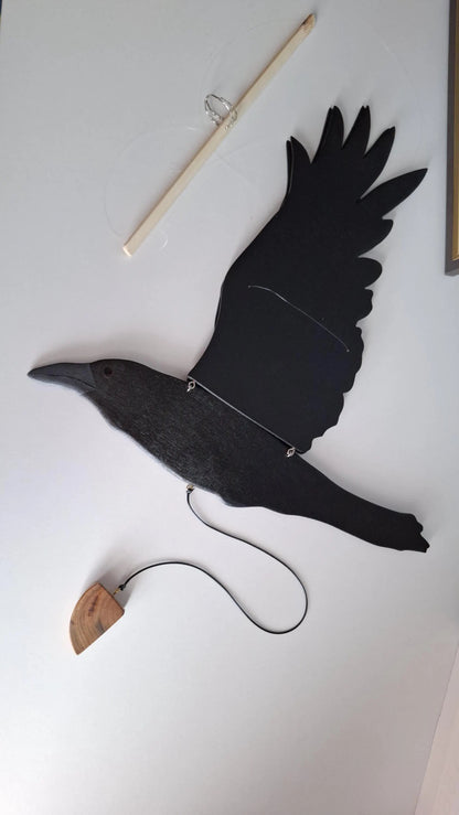 Flying Handmade Solid Wood Mysterious Crow Decoration