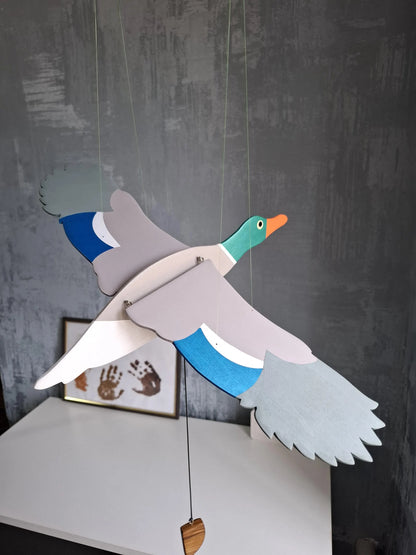 Flying Handmade Solid Wood Mallard Duck Decoration