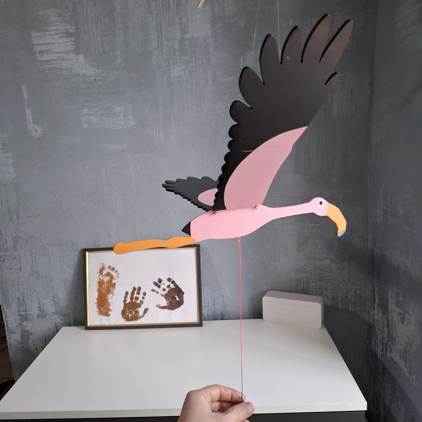 Flying Handmade Solid Wood Flamingo Decoration