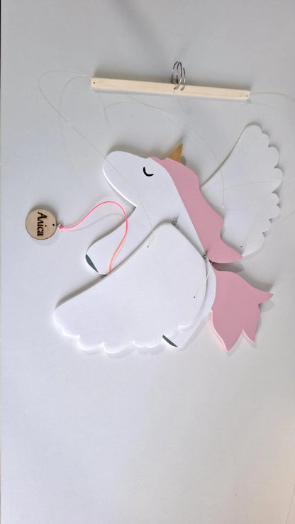 Flying Handmade Solid Wood Unicorn Decoration
