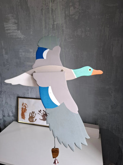 Flying Handmade Solid Wood Mallard Duck Decoration