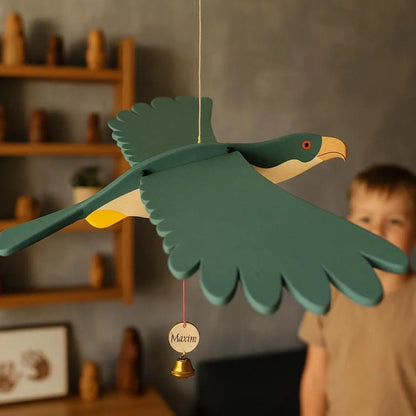 Flying Handmade Solid Wood Falcon Decoration