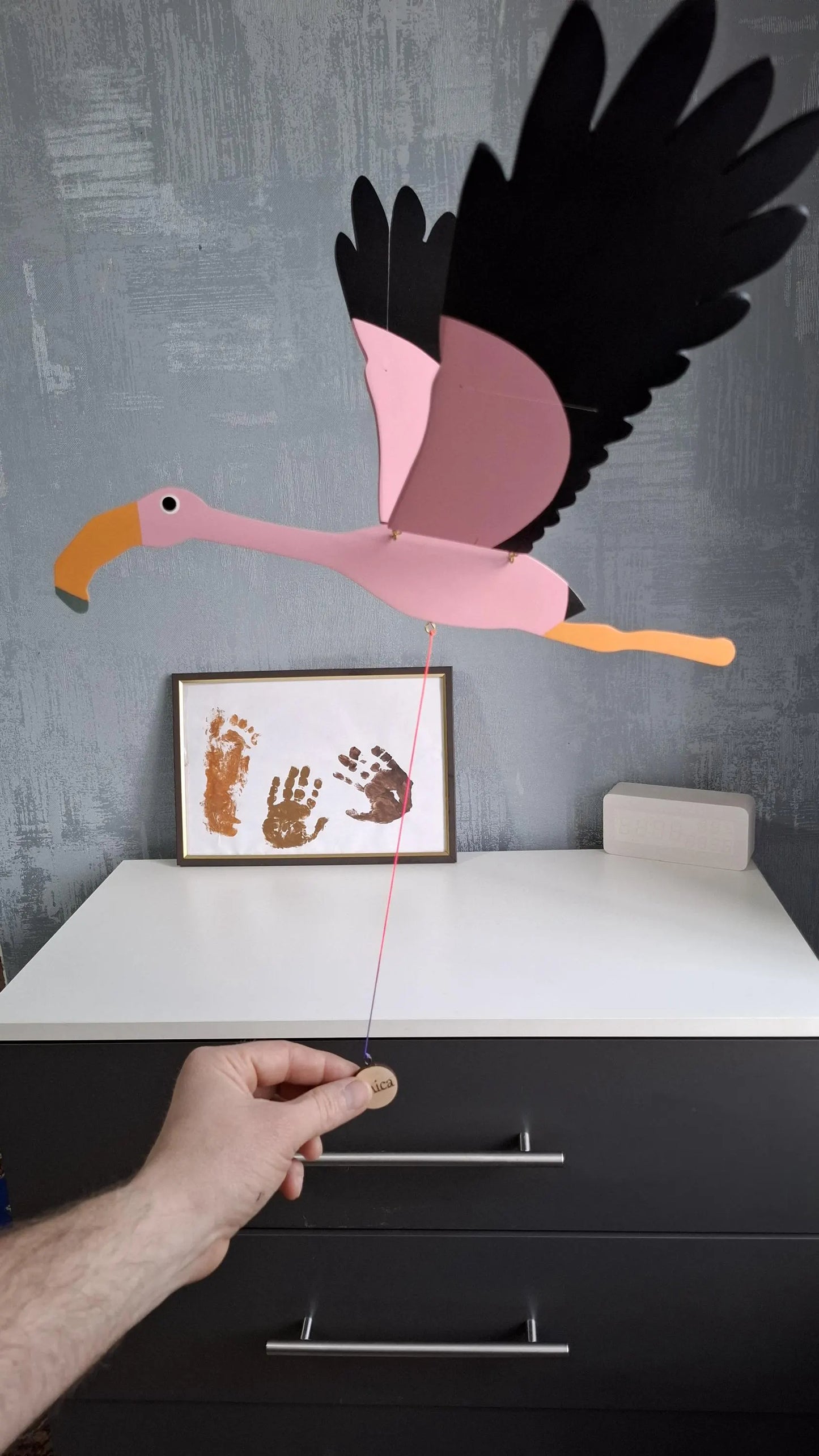 Flying Handmade Solid Wood Flamingo Decoration