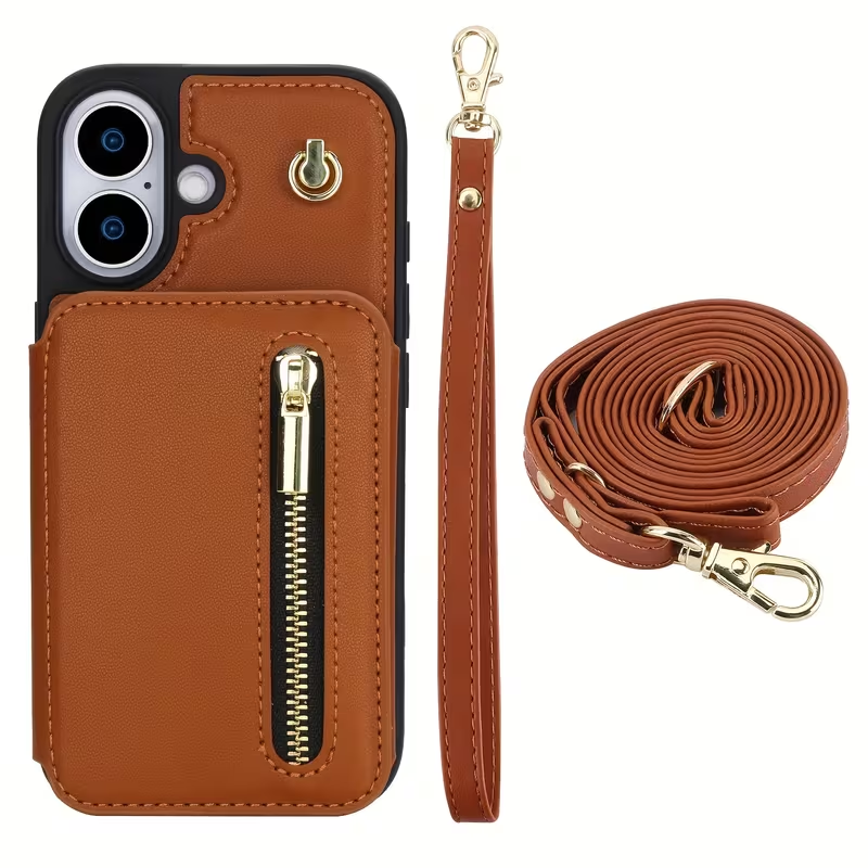 Leather Wallet Case for iPhone 13–17 Pro Max – RFID, Crossbody & Stand