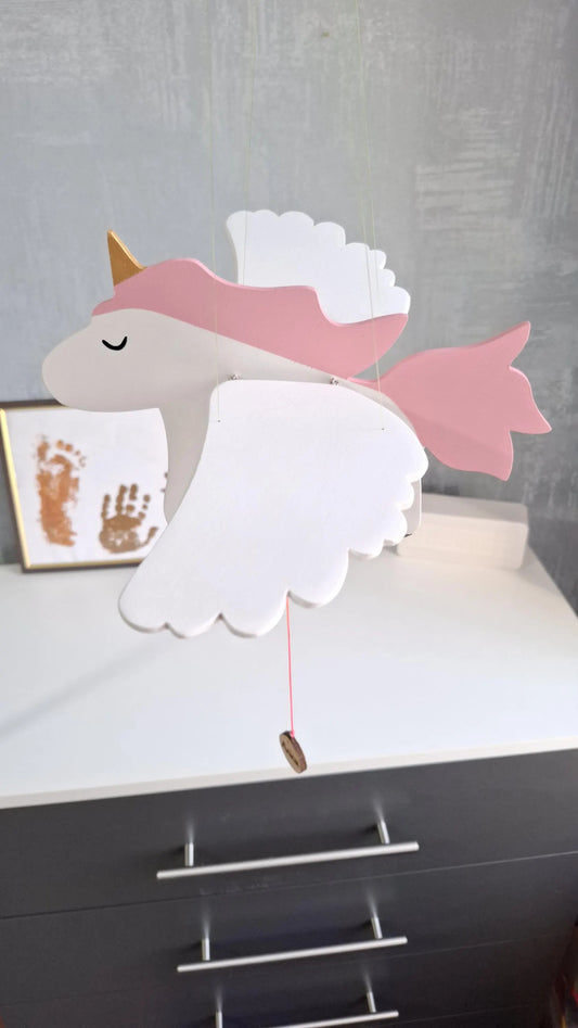 Flying Handmade Solid Wood Unicorn Decoration