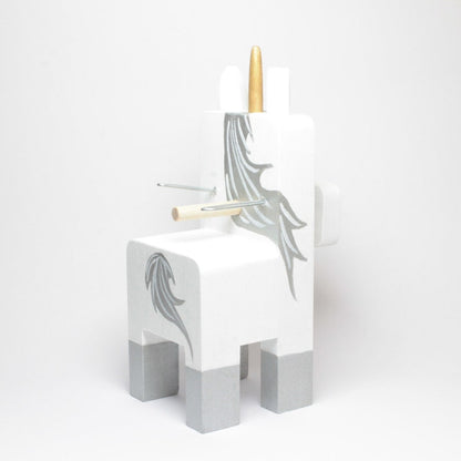 White Unicorn Wearing Eyeglasses Stand.