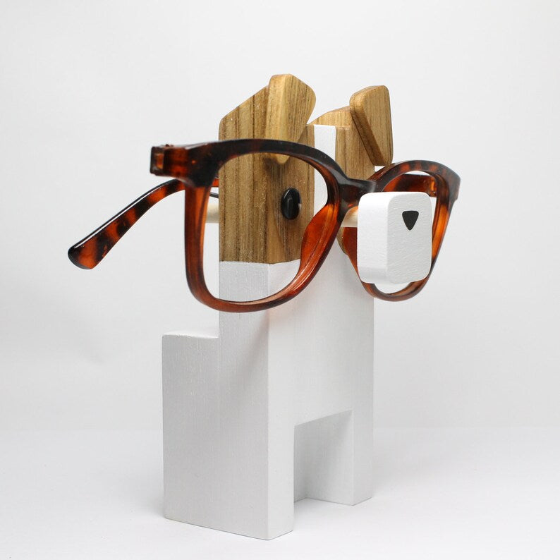 Jack Russell Terrier Wearing Eyeglasses Stand.