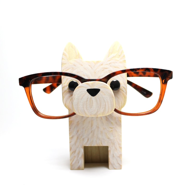 Yorkshire Terrier Wearing Eyeglasses Stand.