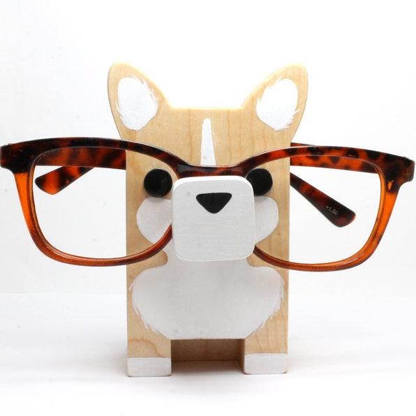 Corgi Dog Wearing Eyeglasses Stand.