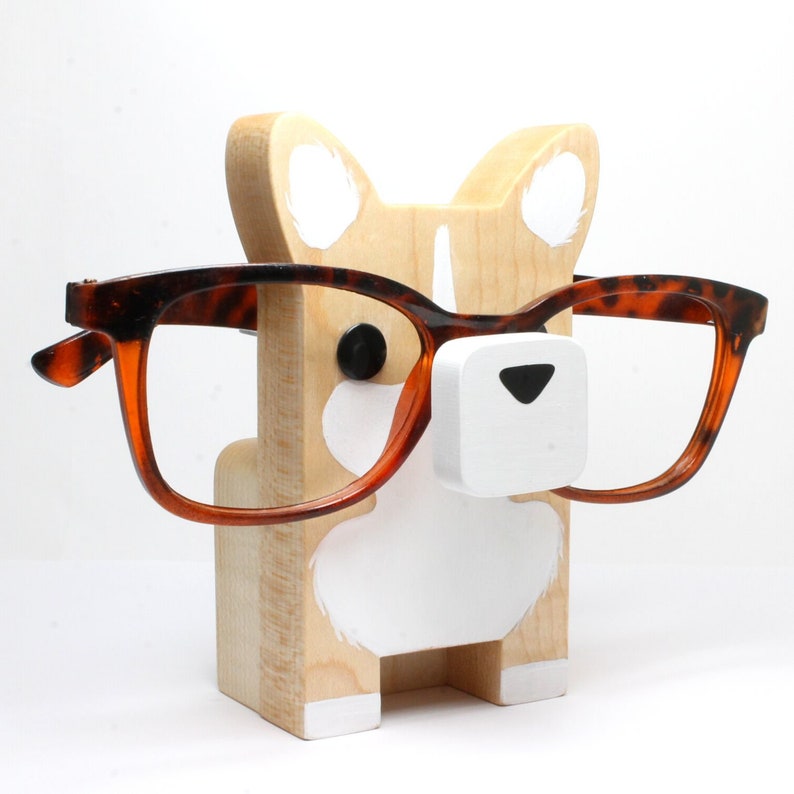 Corgi Dog Wearing Eyeglasses Stand.