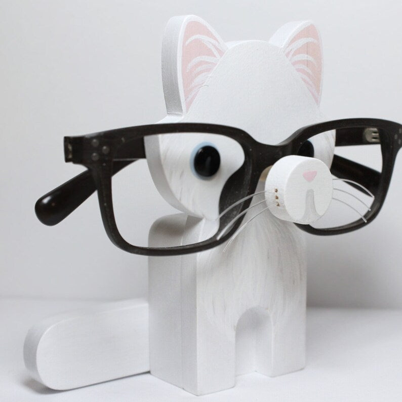 White Persian Cat Eyeglass Stand.