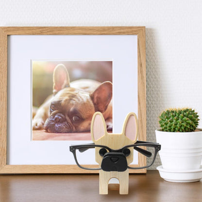 French Bulldog Wearing Eyeglasses Stand.