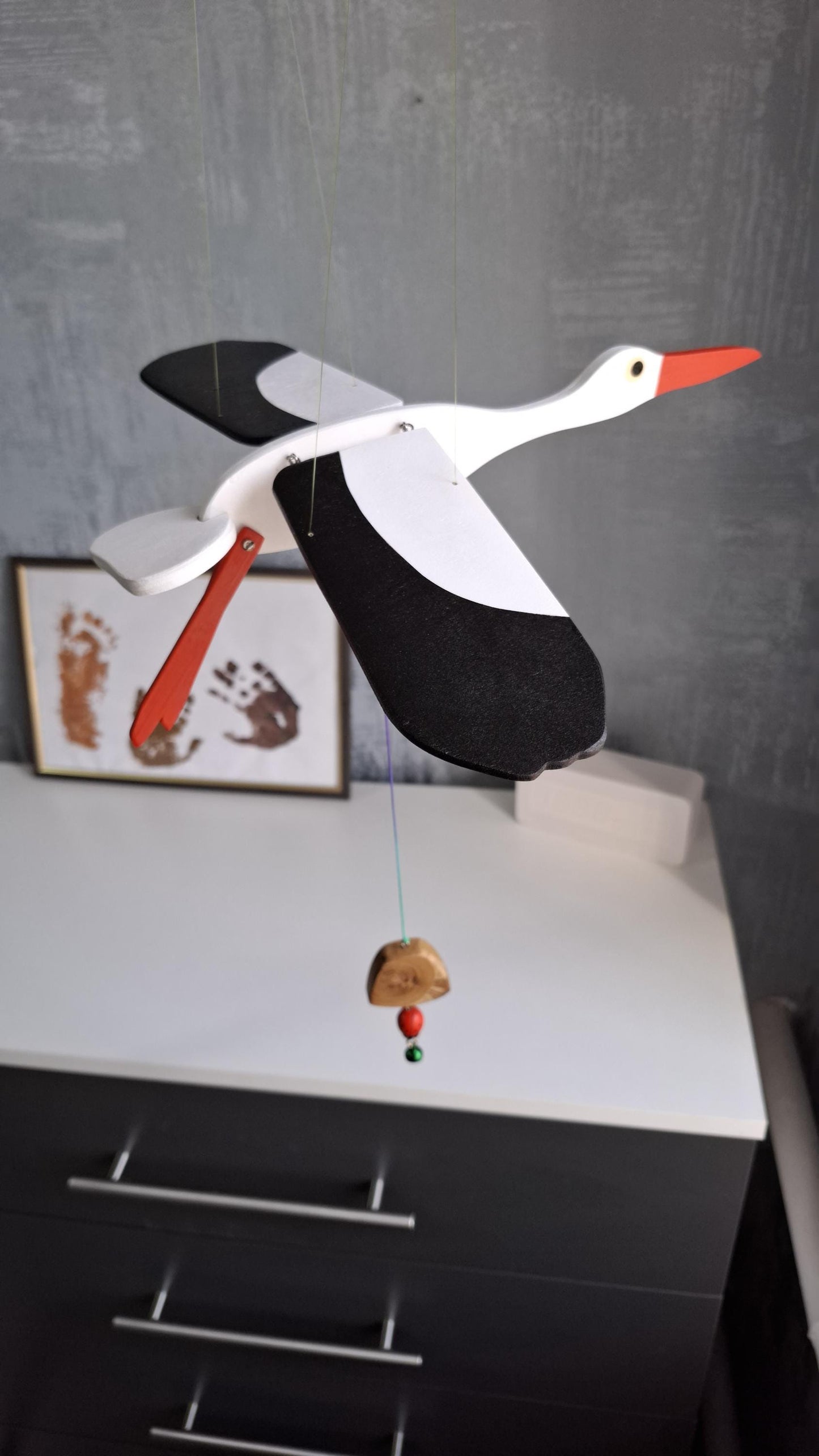 Flying Handmade Solid Wood White Stork Decoration