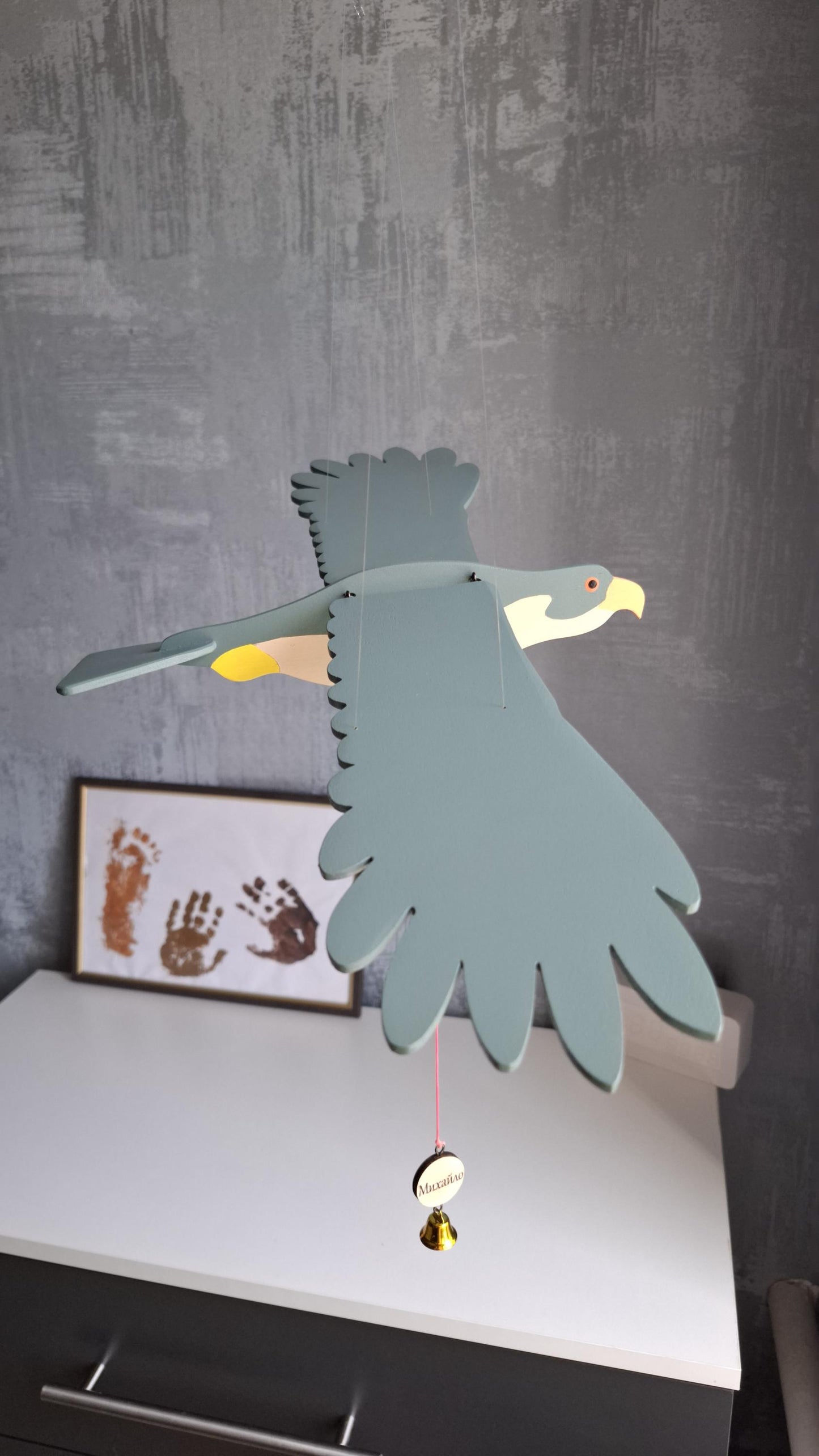 Flying Handmade Solid Wood Falcon Decoration