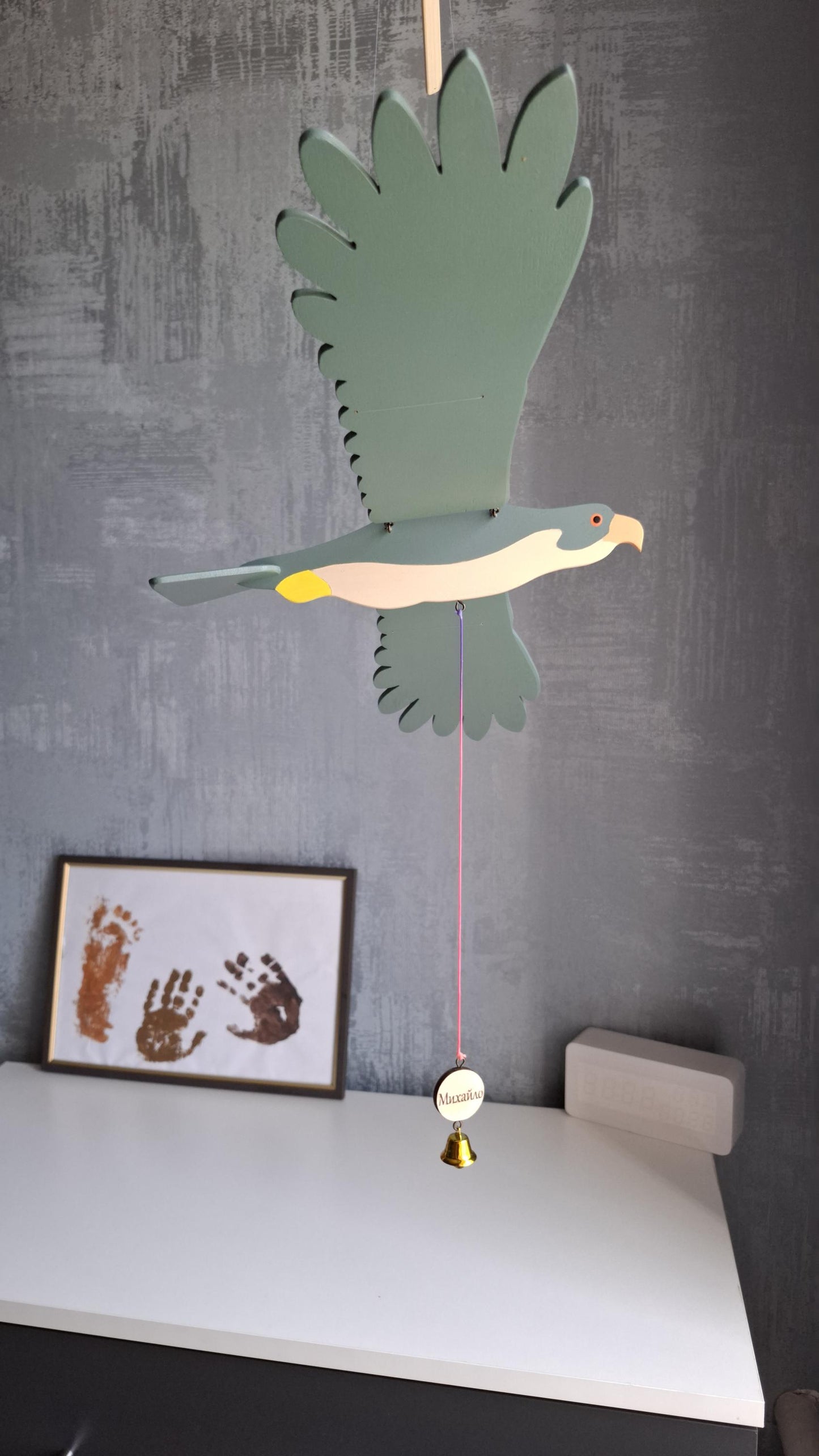 Flying Handmade Solid Wood Falcon Decoration