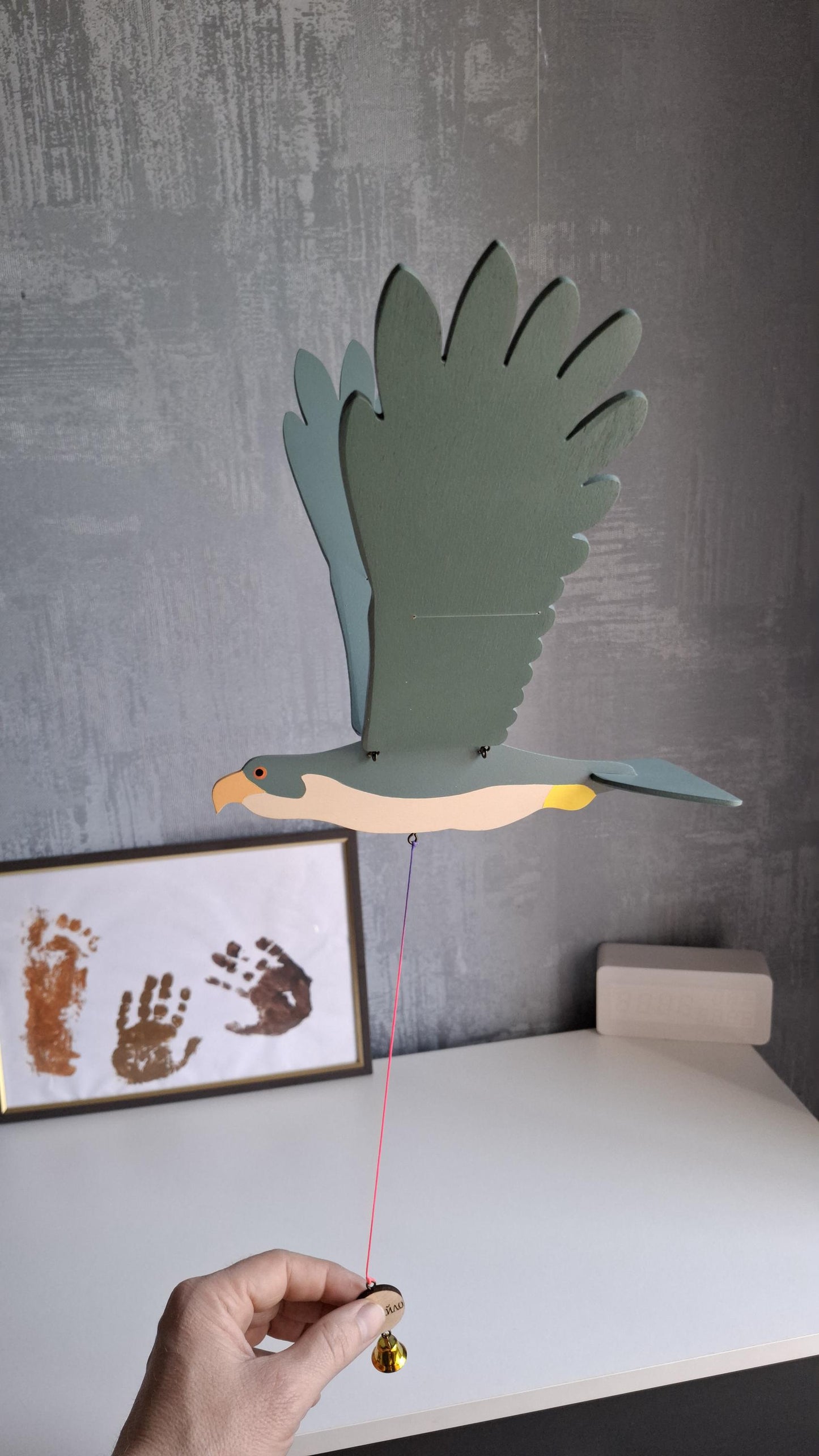 Flying Handmade Solid Wood Falcon Decoration